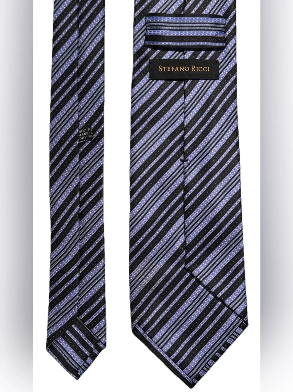 $350 NEW STEFANO RICCI TIE HANDMADE ITALY VIOLET BLUE BLACK DIAGONAL STRIPES